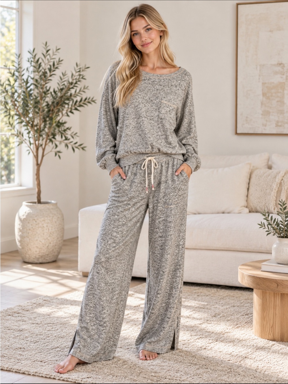 Anthropologie Gray Heathered Lounge Set Top & Saturday Sunday Pants 57240